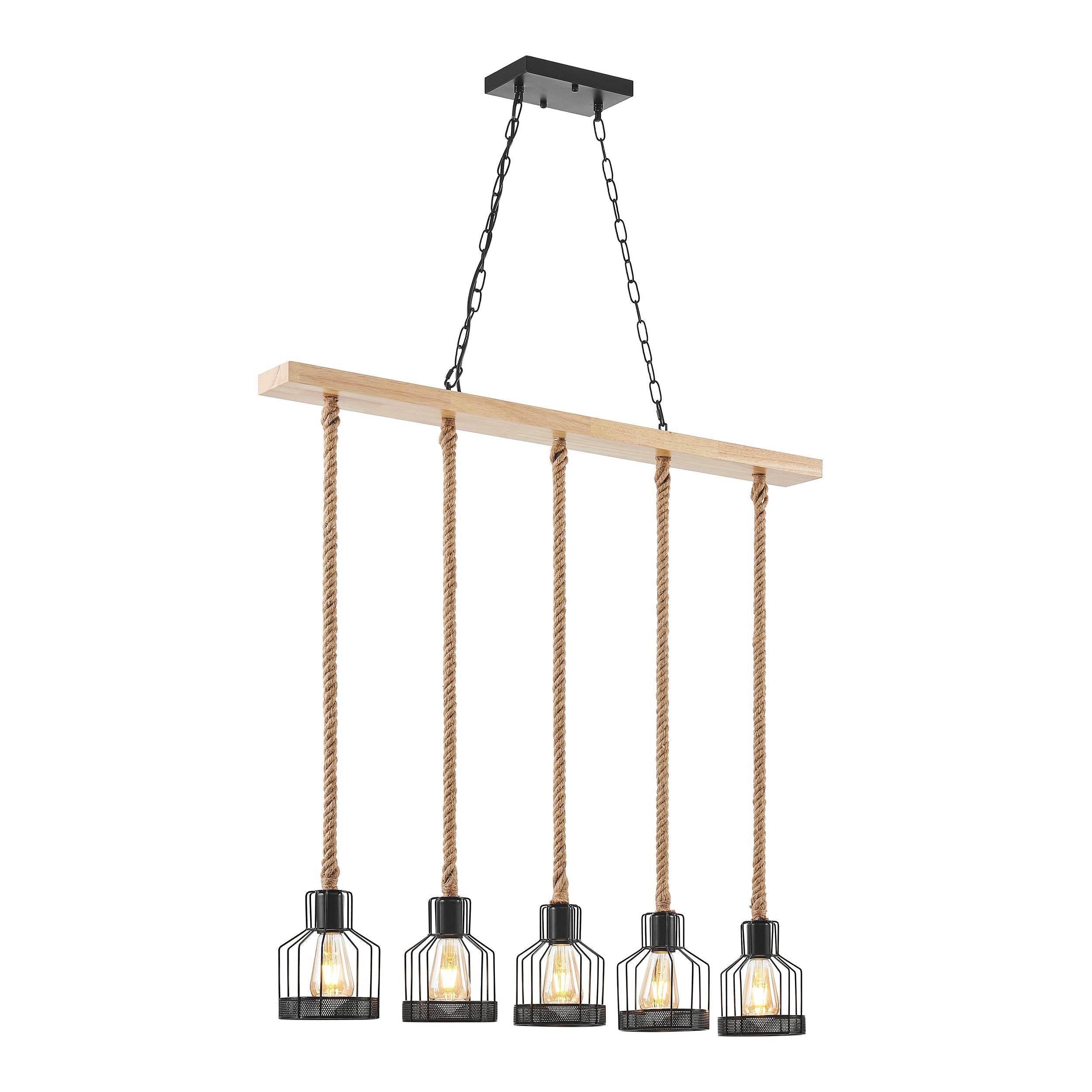 Wood and Ropes 5 Light Chandelier // Black