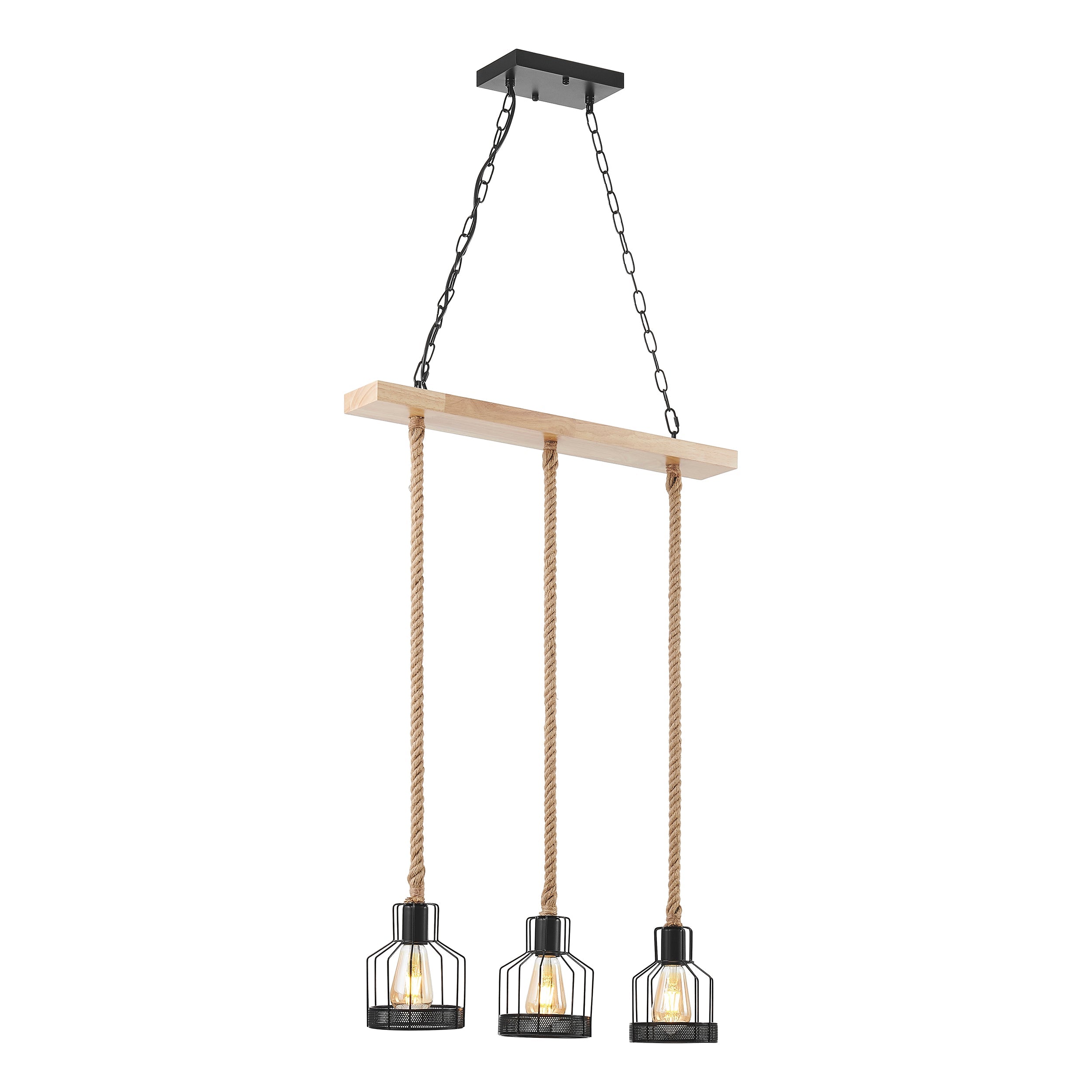 Wood and Ropes 3 Light Chandelier // Black