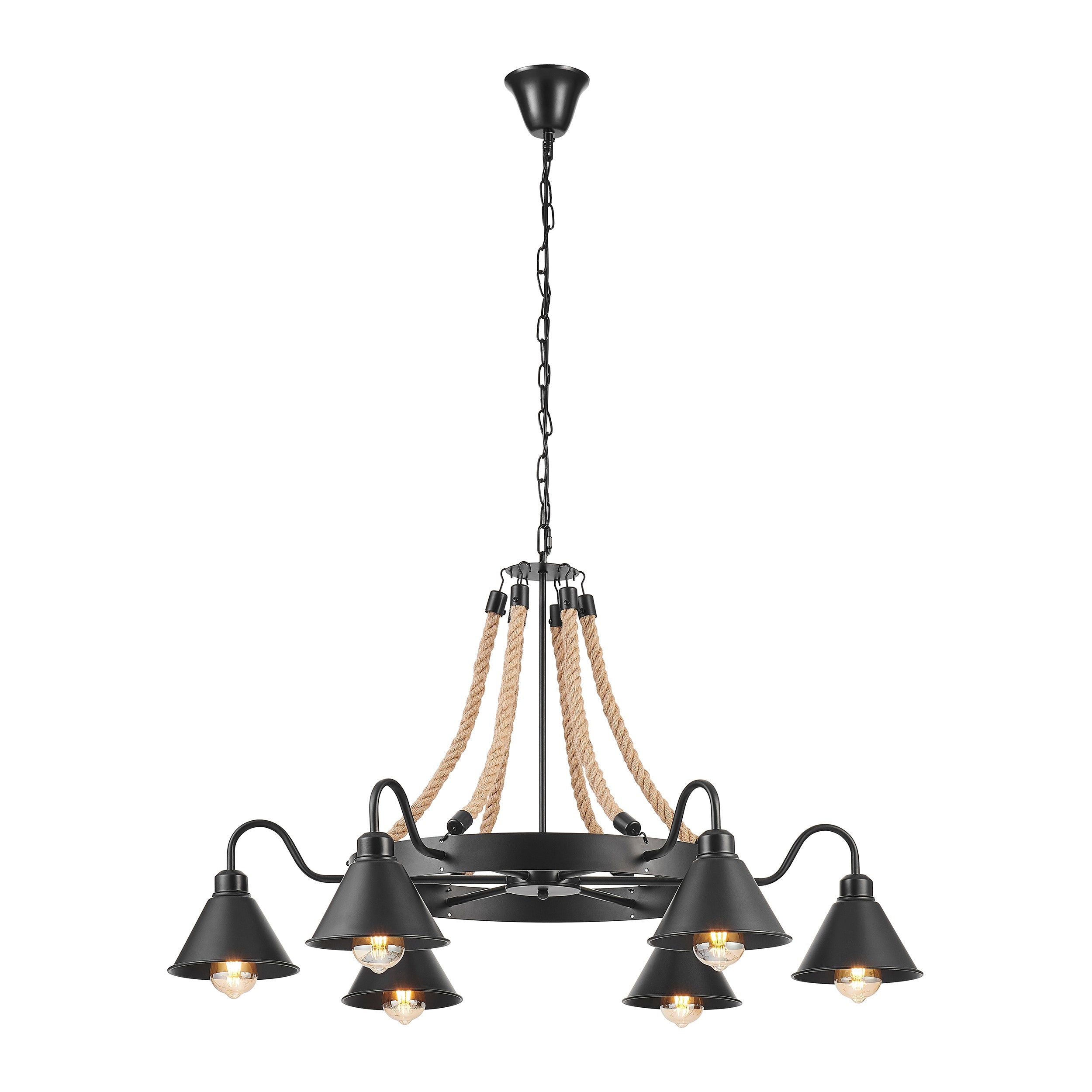 Steel and Ropes 6 Light Chandelier // Black