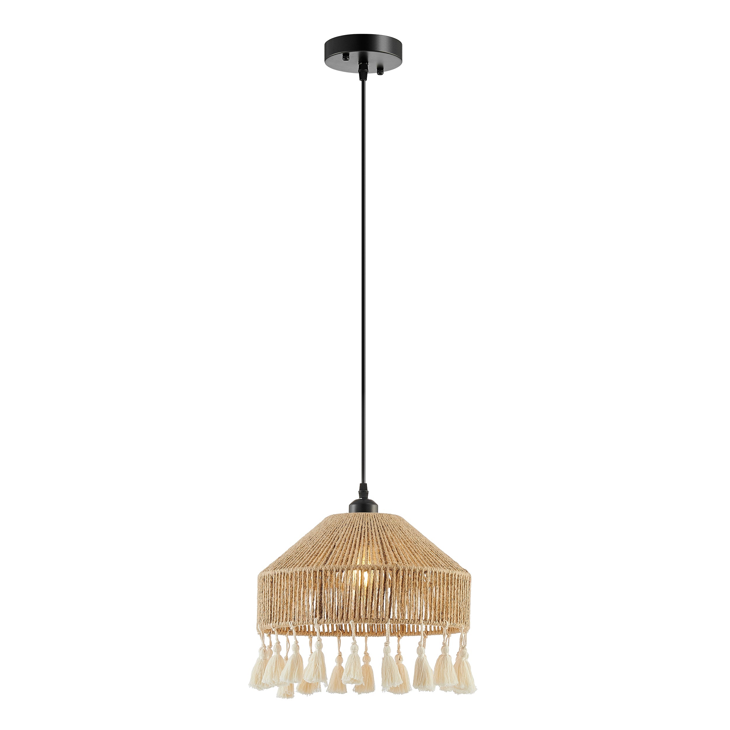 Iron and Ropes 1 Light 13" Diam Pendant // Black and Beige