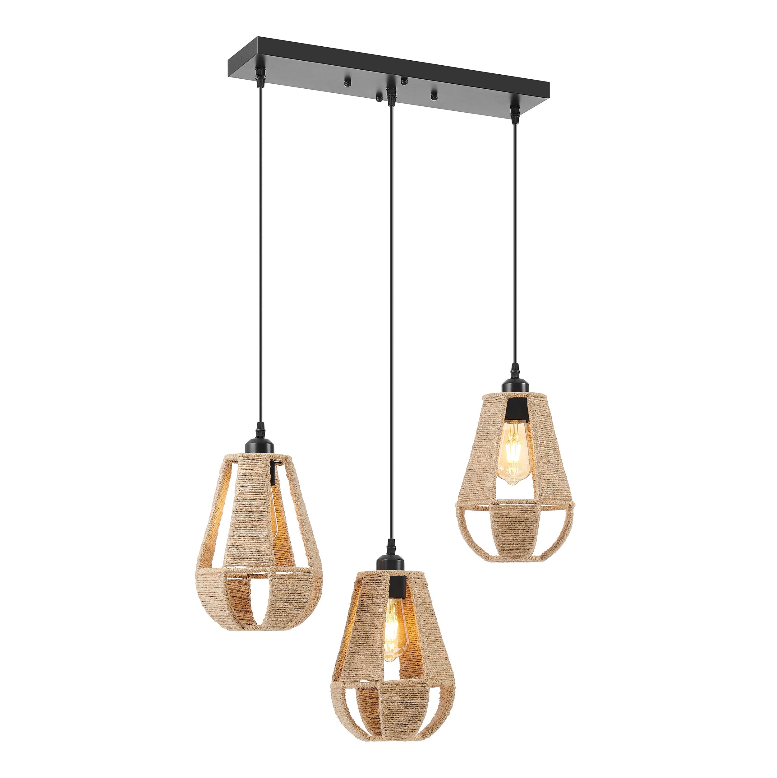 Steel and Ropes 3 Light Chandelier // Black