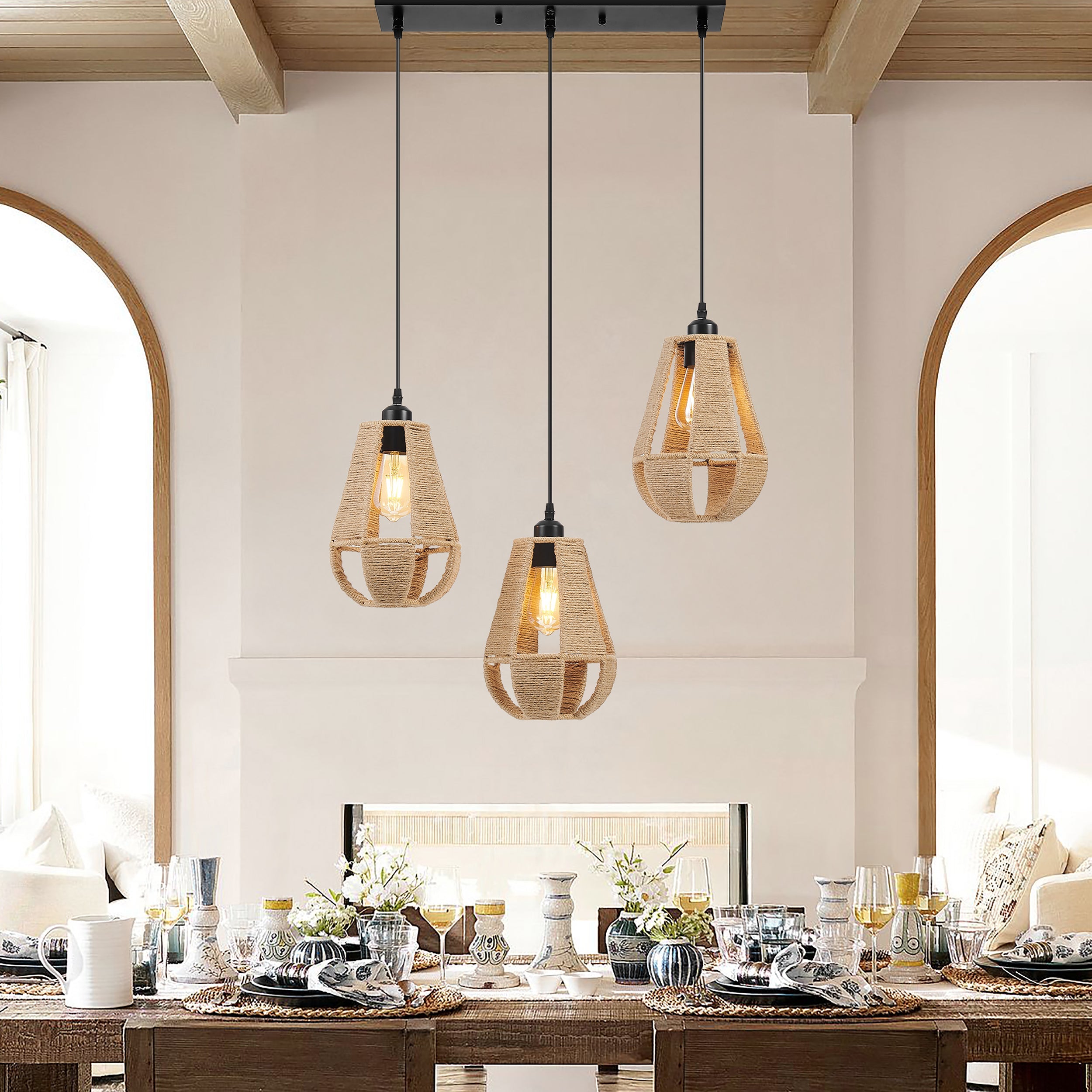 Steel and Ropes 3 Light Chandelier // Black