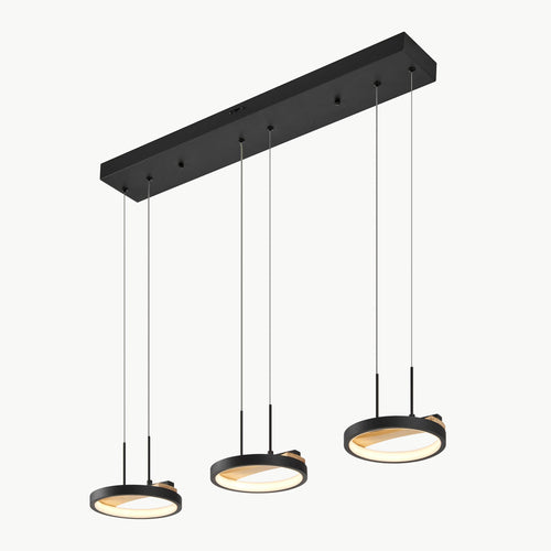 3 heads Satin Black & Wood Chandelier
