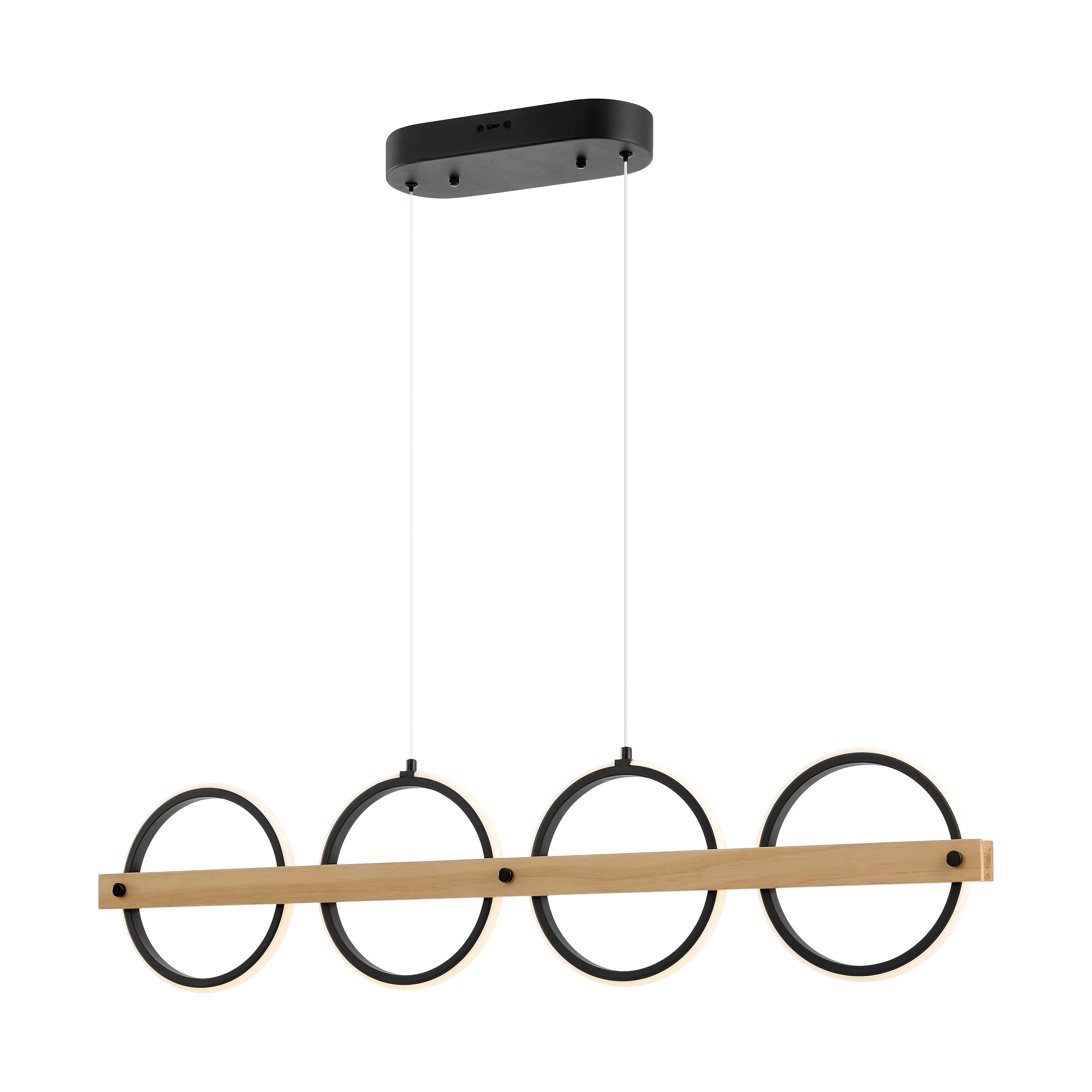 Chandelier 4 Circles Satin Black & Wood