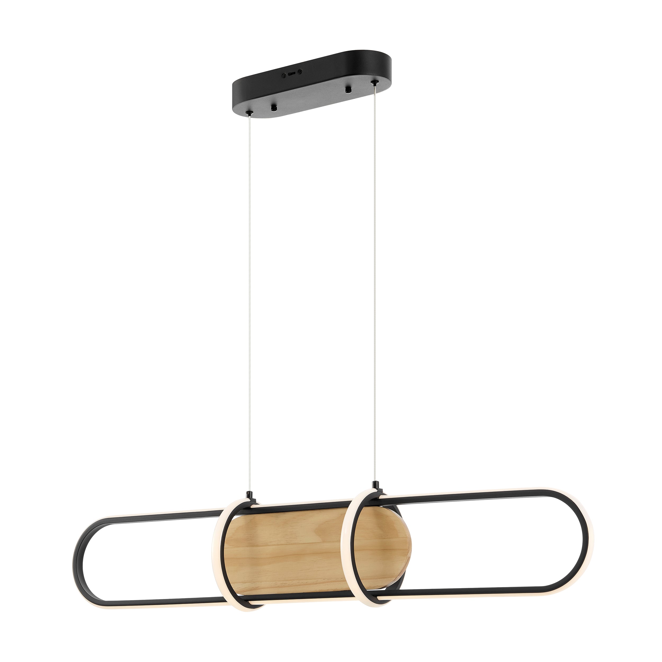 Chandelier Rounded Rectangle Satin Black & Wood