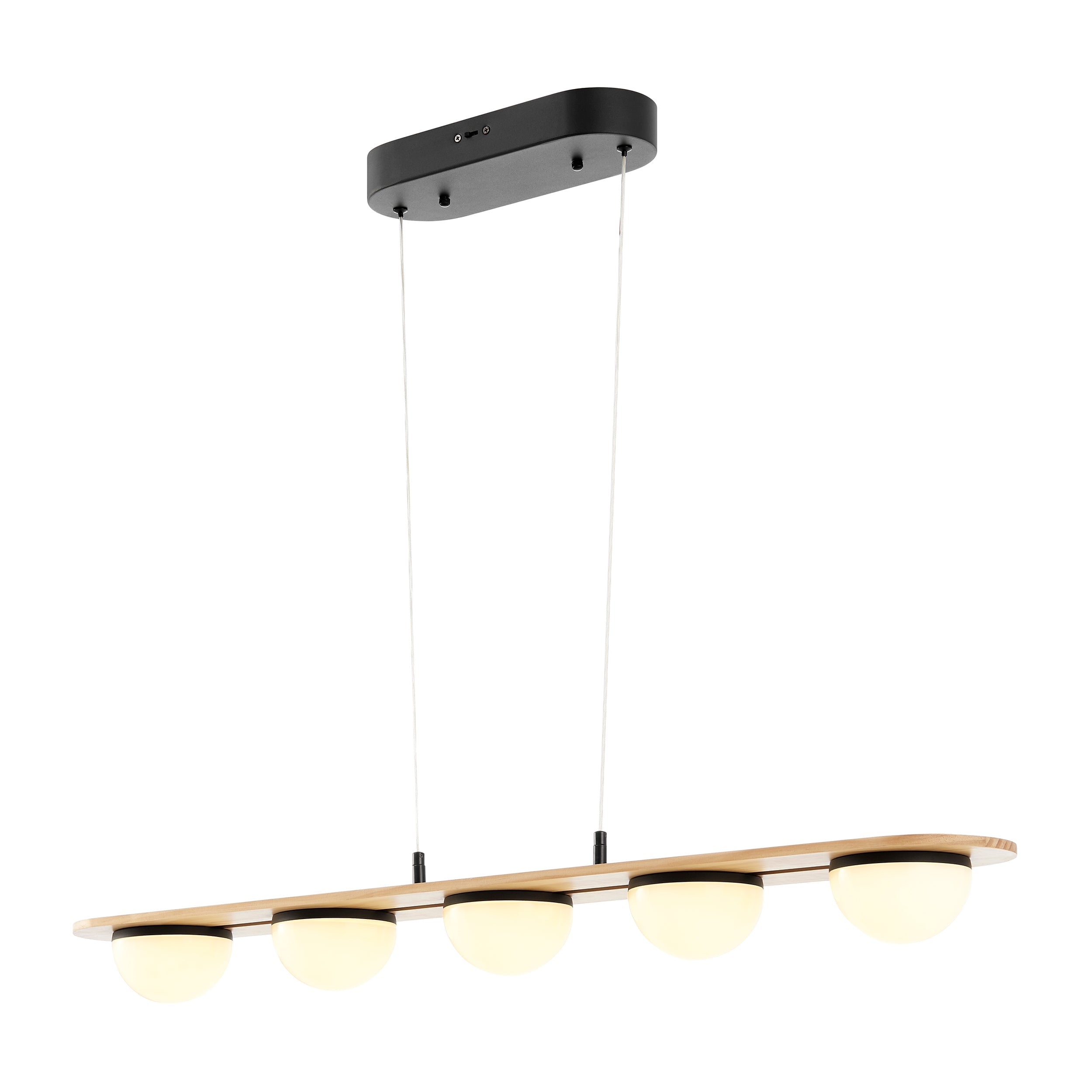 Chandelier 5 Lights Satin Black & Wood