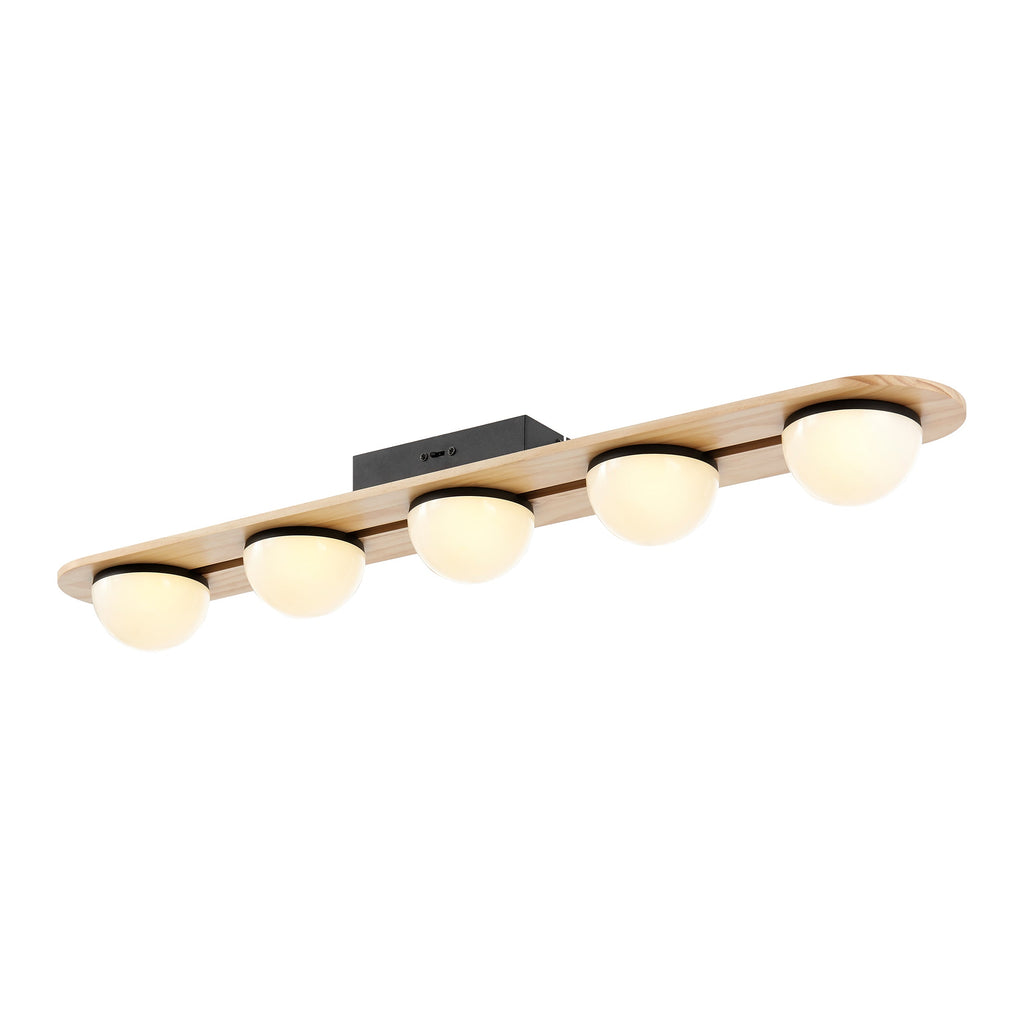 Flush Mount Satin Black & Wood
