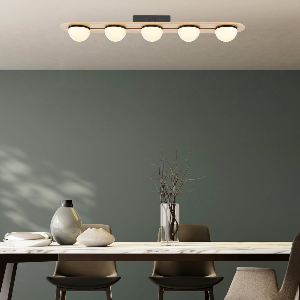 Flush Mount Satin Black & Wood