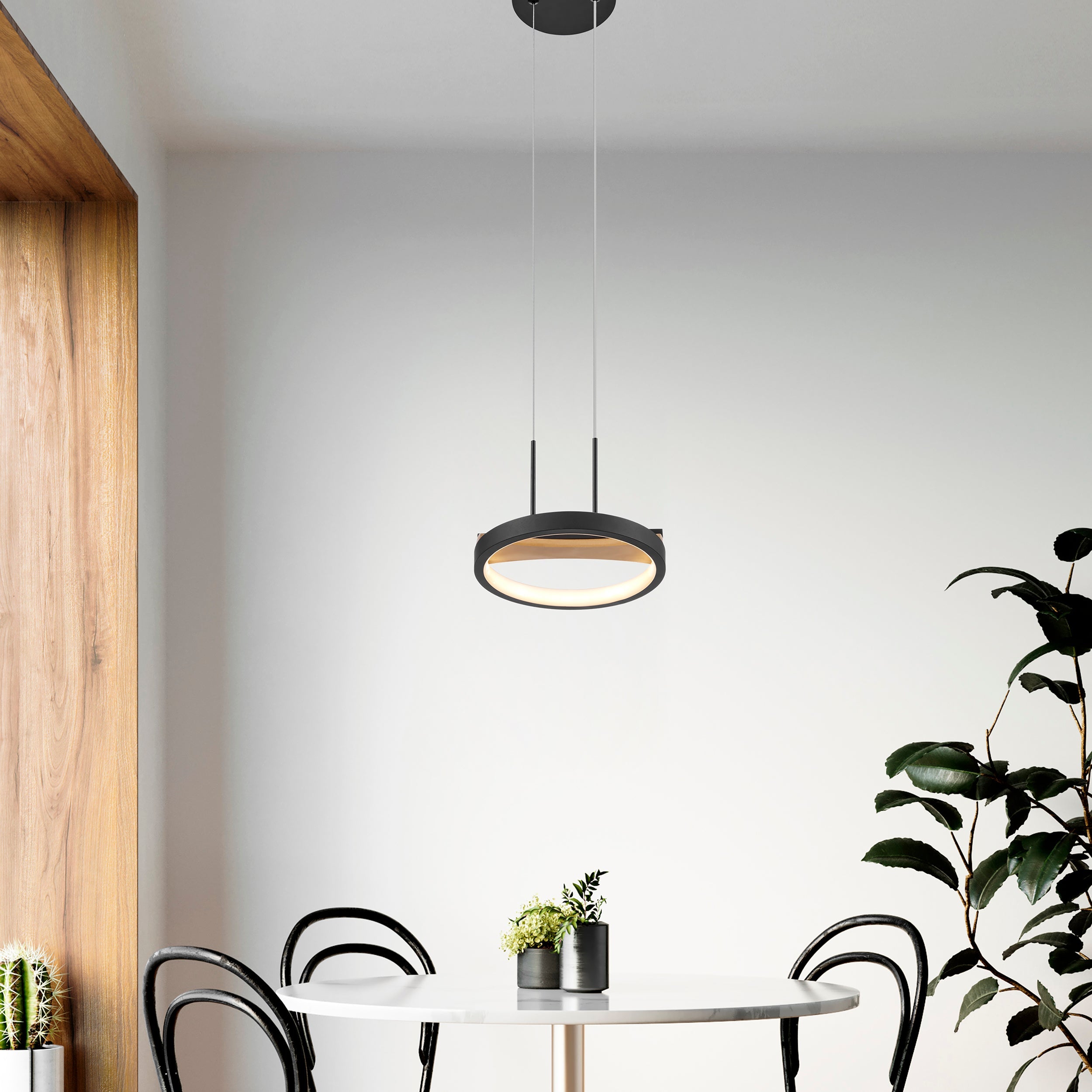 1 head Satin Black & Wood Pendant
