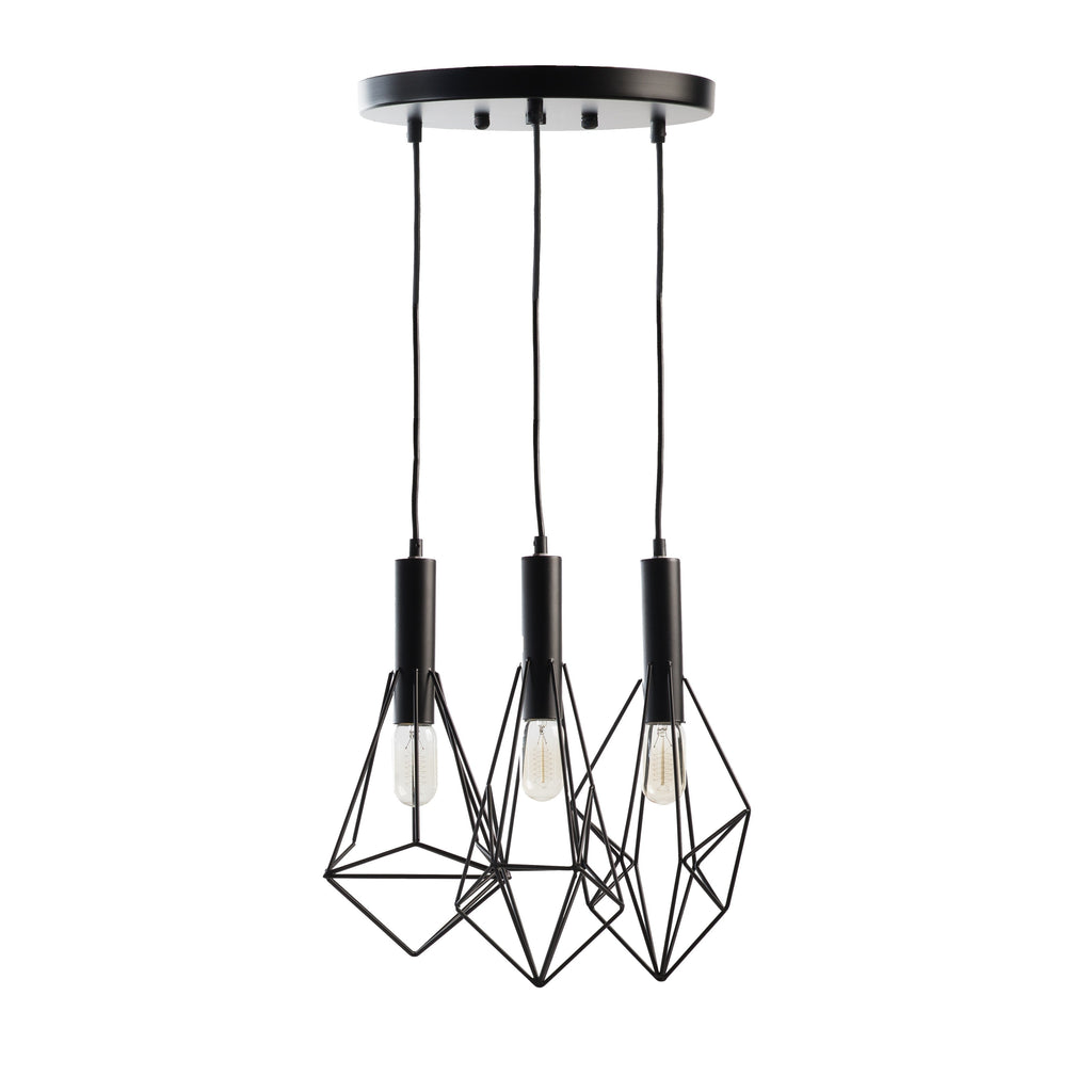 Adele Black Geometric 3-Light Cluster Pendant – Industrial Ceiling Light