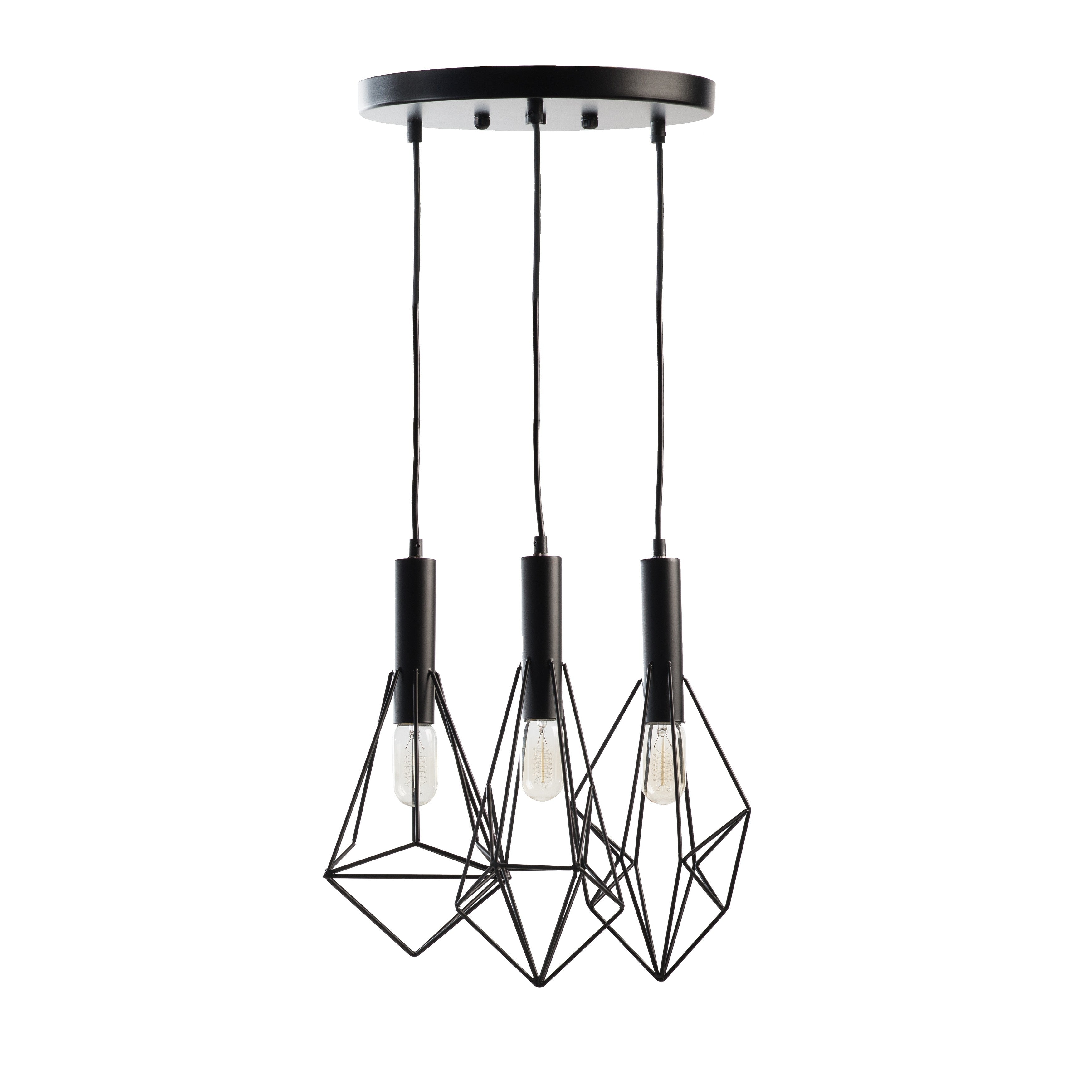 Adele Black Geometric 3-Light Cluster Pendant – Industrial Ceiling Light