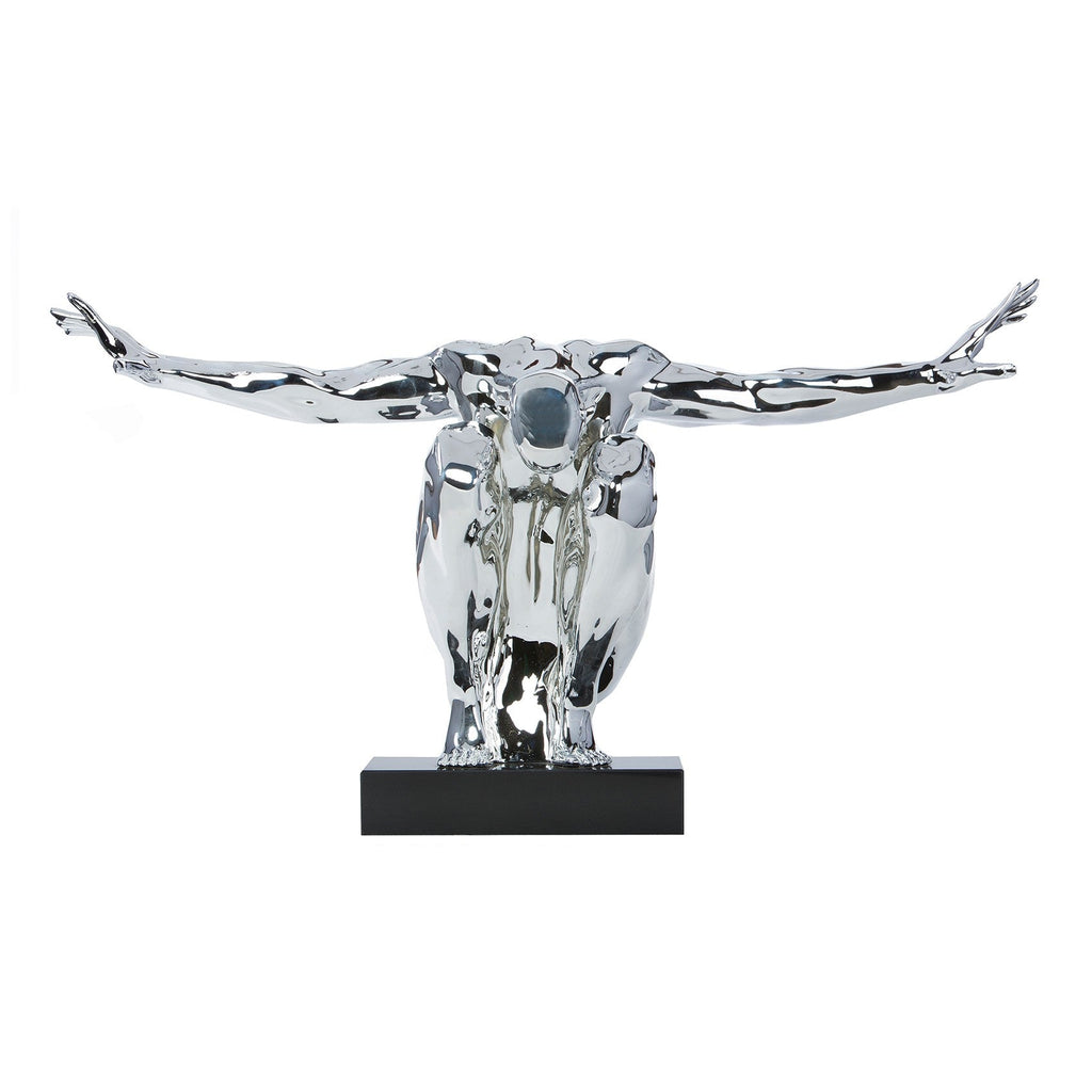 Chrome Large Saluting Man Resin Sculpture