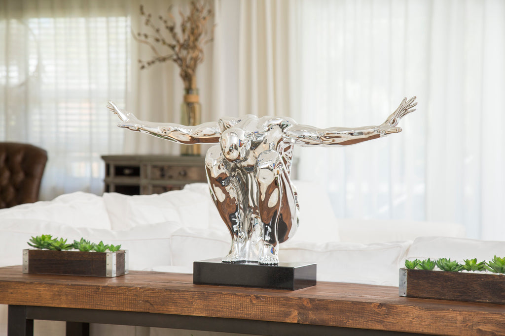 Chrome Large Saluting Man Resin Sculpture