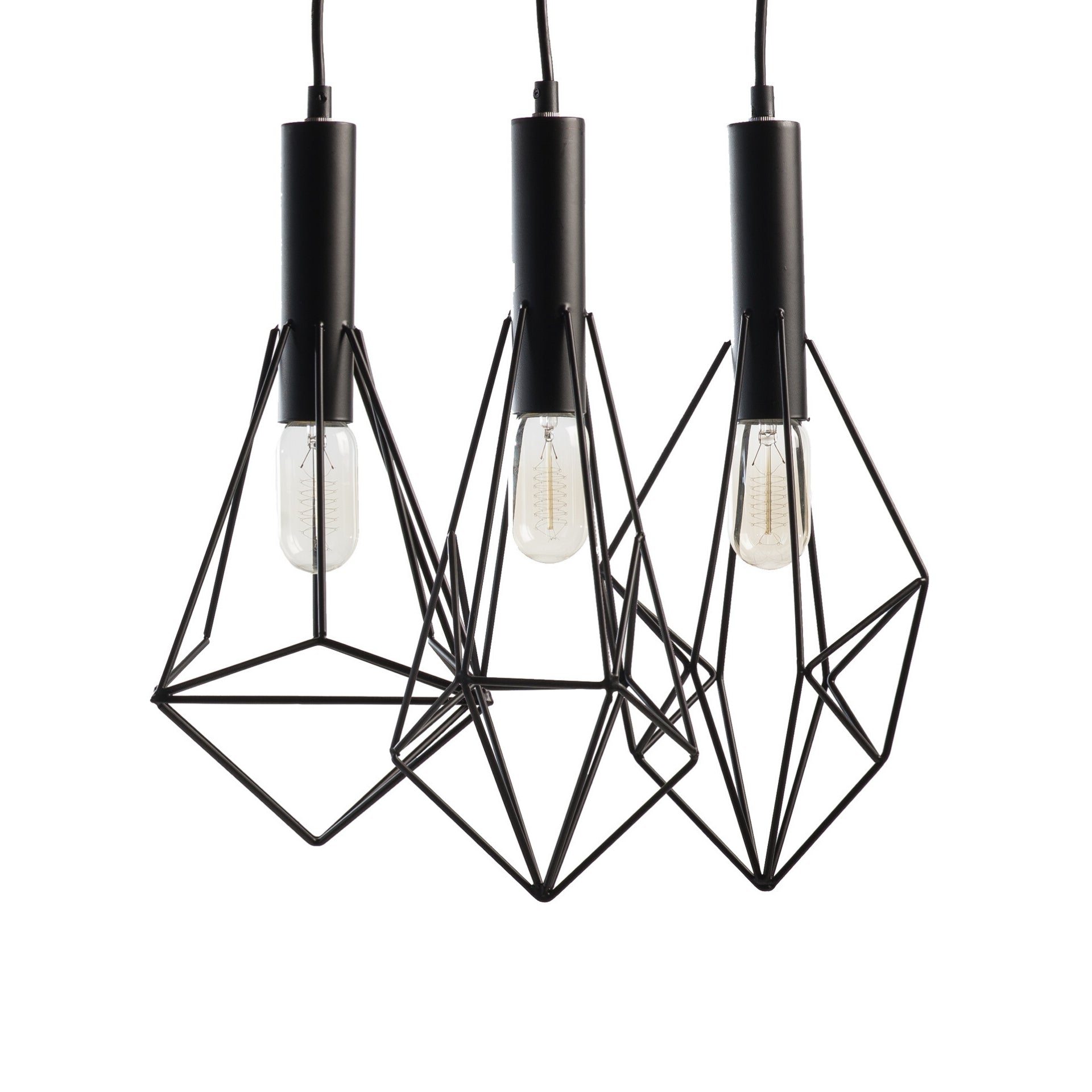 Adele Black Geometric 3-Light Cluster Pendant – Industrial Ceiling Light