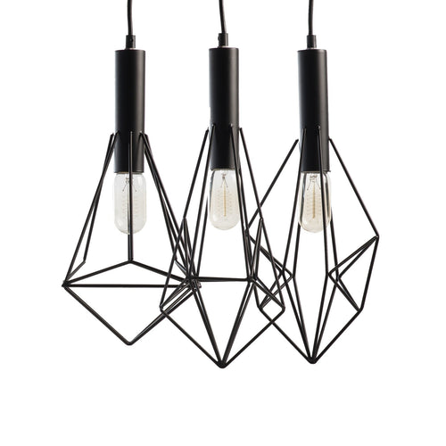 Adele Black Geometric 3-Light Cluster Pendant – Industrial Ceiling Light