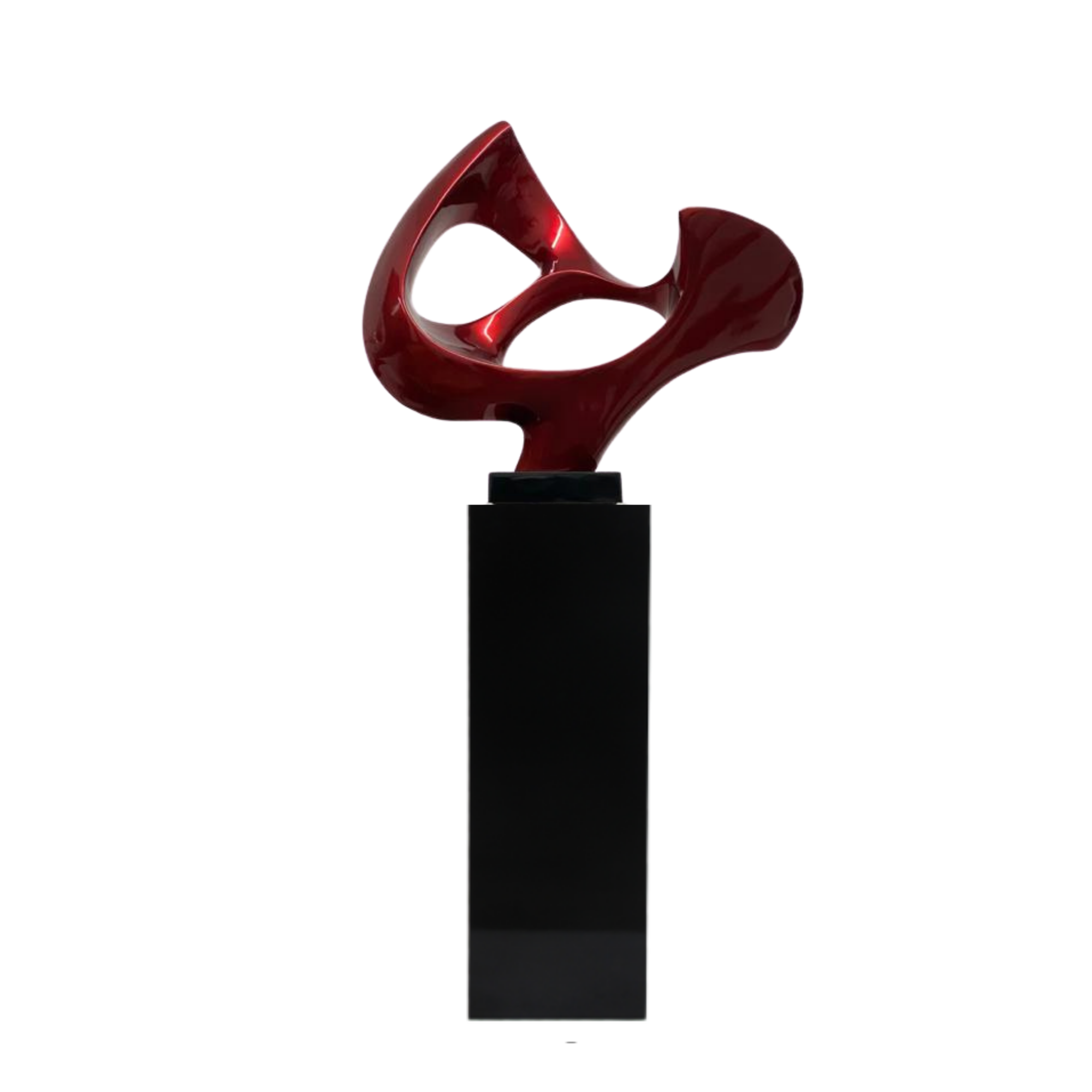 Abstract Mask 54" Tall Floor Sculpture -  Metallic Red and Black Stand