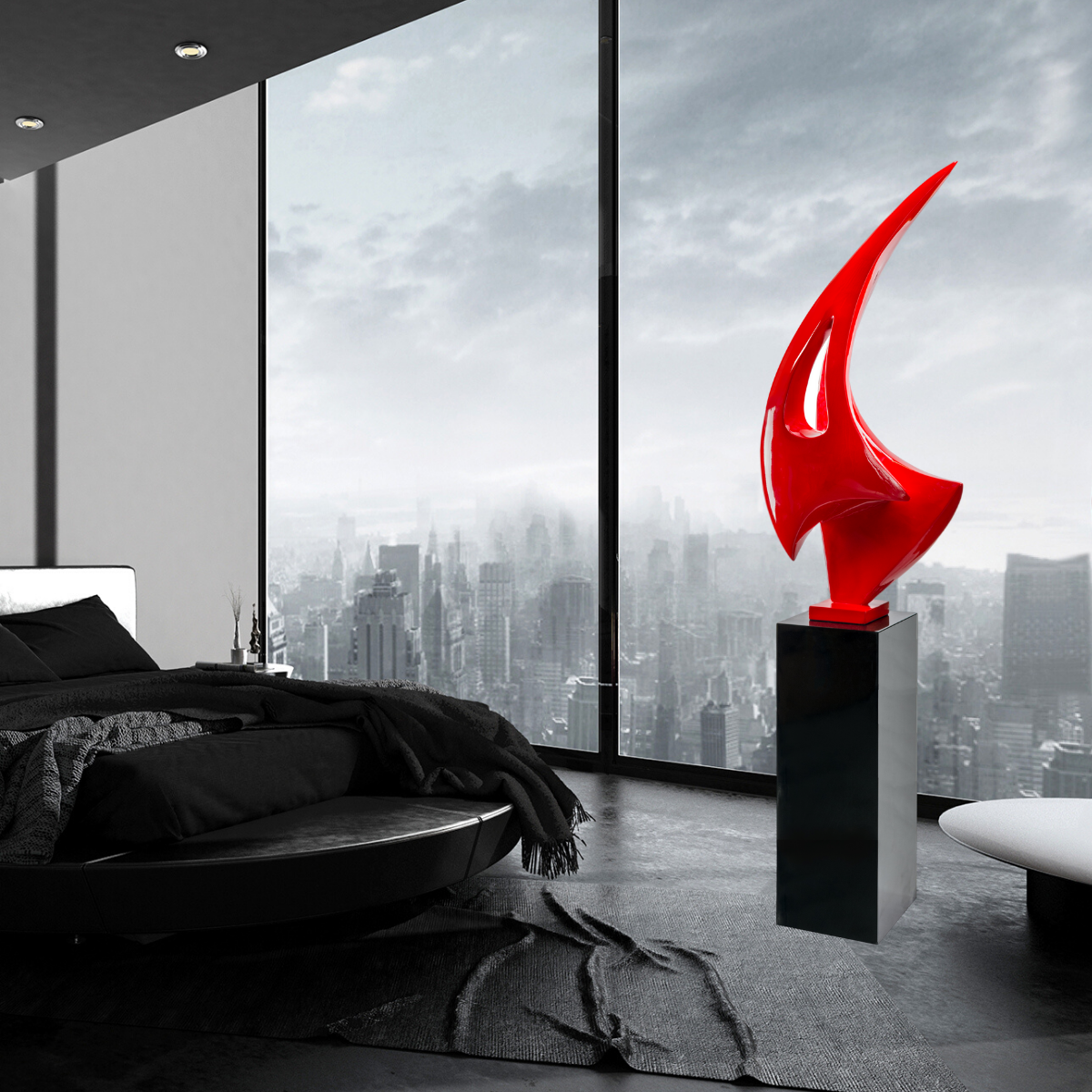 Sail Floor Sculpture - Red with Black Stand