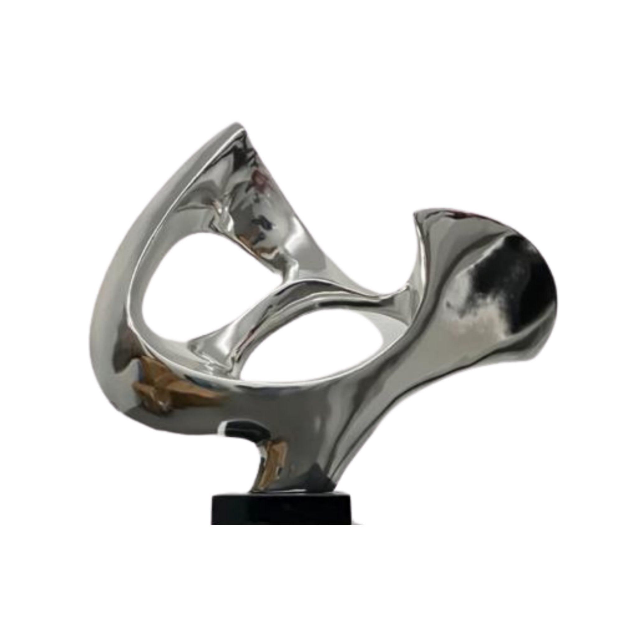 Abstract Mask 54" Tall Floor Sculpture - Chrome with Black Stand