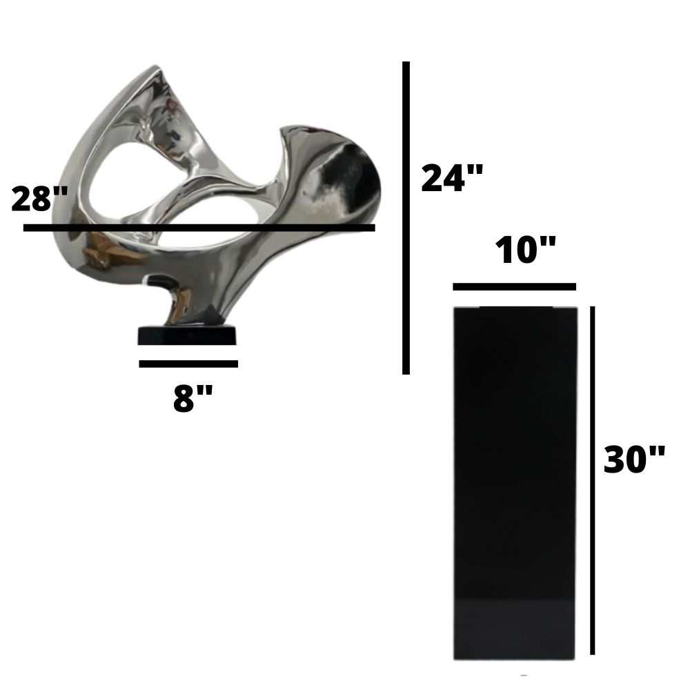 Abstract Mask 54" Tall Floor Sculpture - Chrome with Black Stand