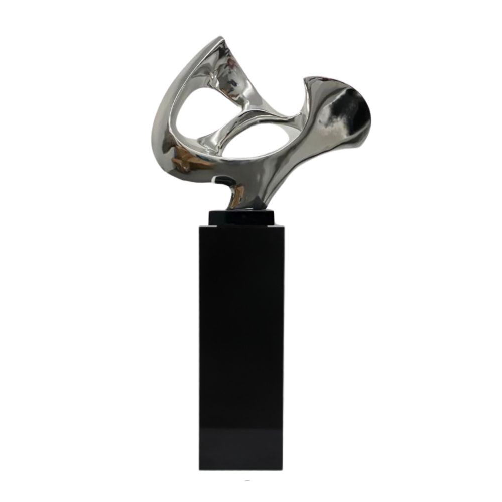 Abstract Mask 54" Tall Floor Sculpture - Chrome with Black Stand