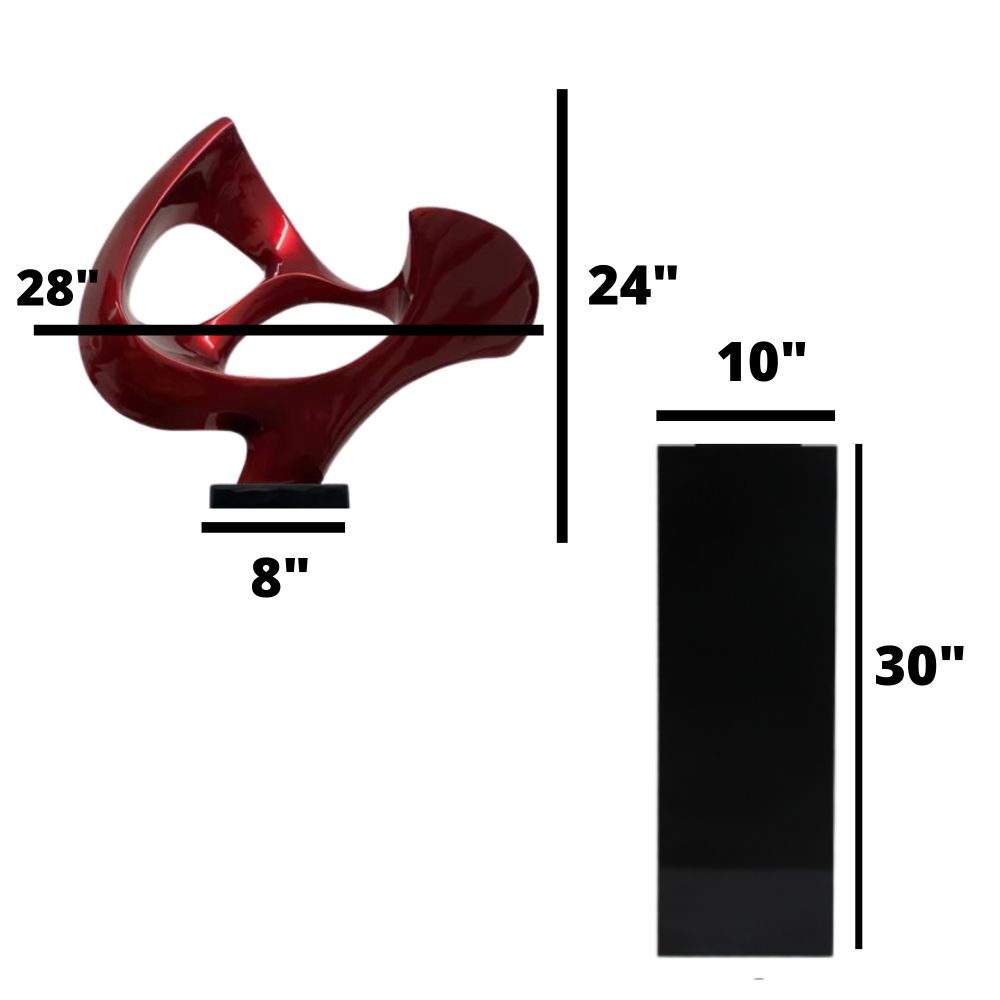 Abstract Mask 54" Tall Floor Sculpture -  Metallic Red and Black Stand