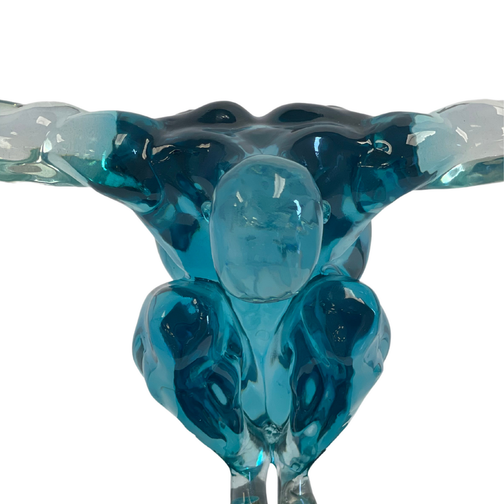 Clear Blue Small Saluting Man Resin Sculpture