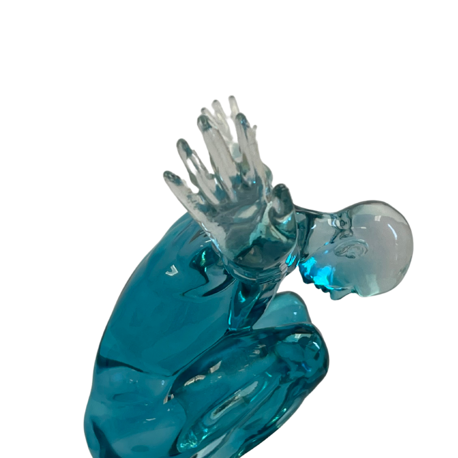 Clear Blue Small Saluting Man Resin Sculpture