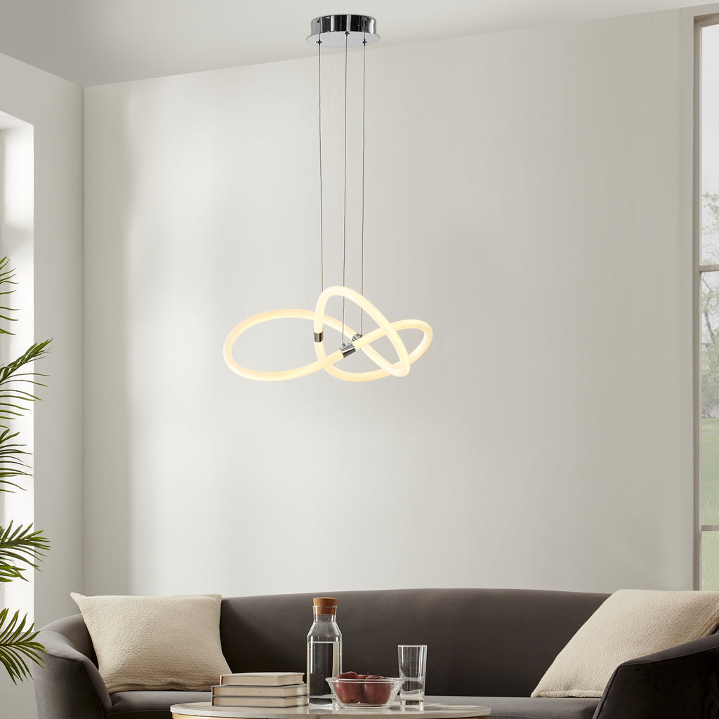 Chrome Daisy LED Chandelier – Modern Adjustable Ring Ceiling Light