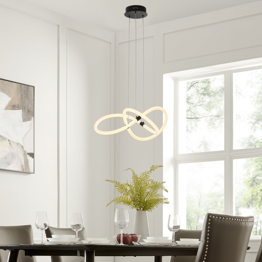 Matte Black Daisy LED Chandelier – Modern Ring Ceiling Light