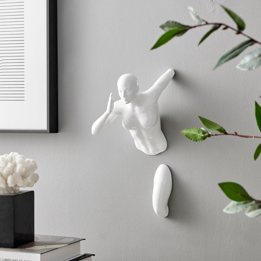 White Runner Woman 13" Wall Sculpture