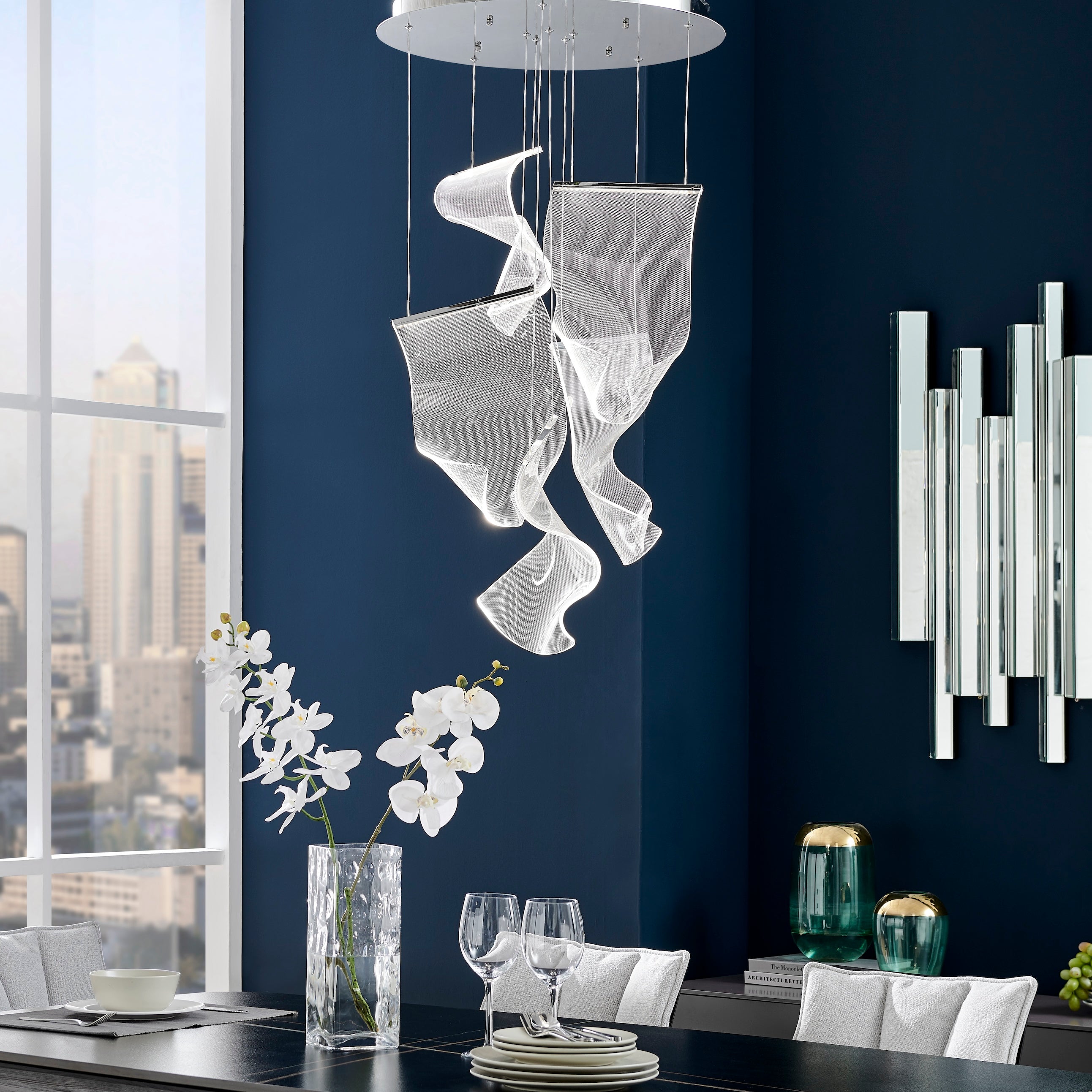 Acrylic Lace 5 Light Chandelier // Chrome