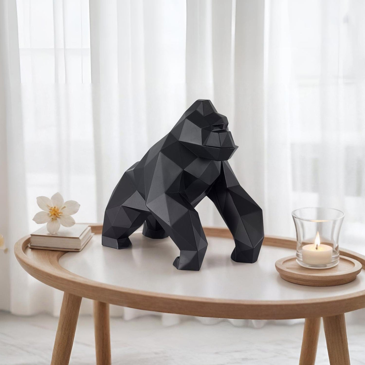 Geometric Ape Sculpture - Matte Black Small