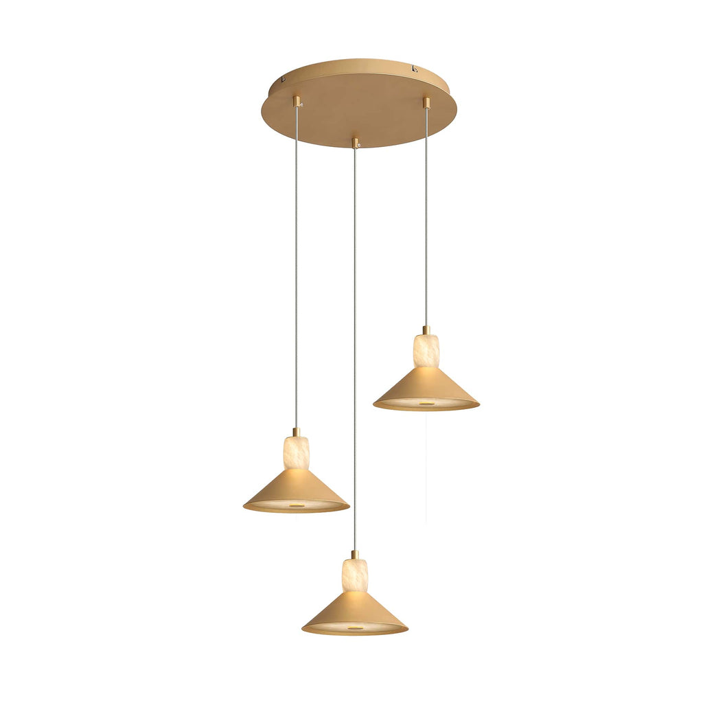 Spanish Alabaster & Aluminum Three-Light Chandelier