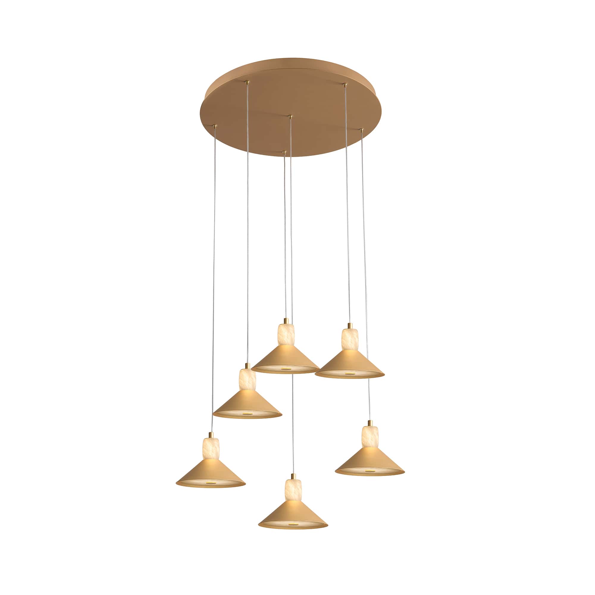 Spanish Alabaster & Aluminum Six-Light Chandelier