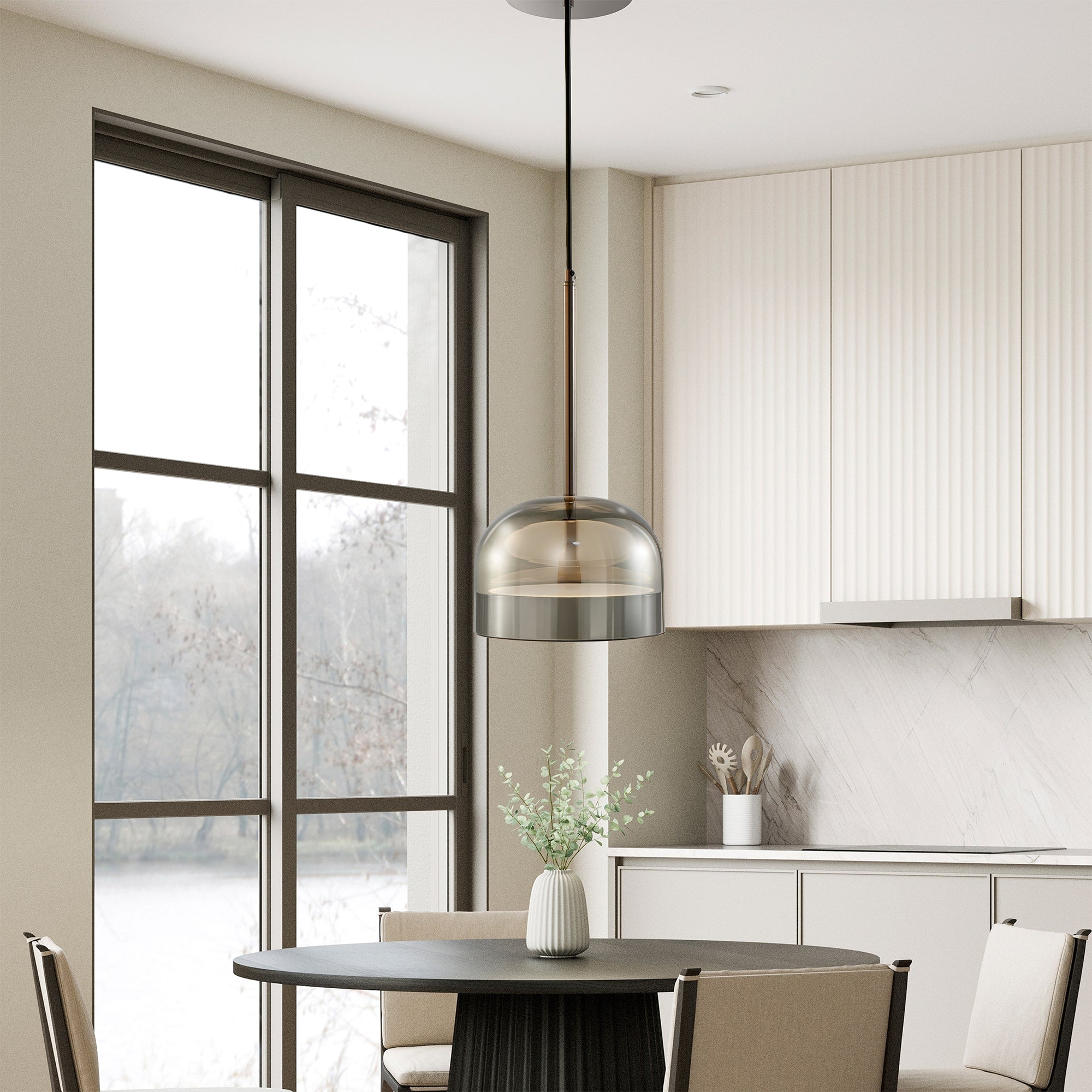 Iron and Smoky Glass Pendant // Black