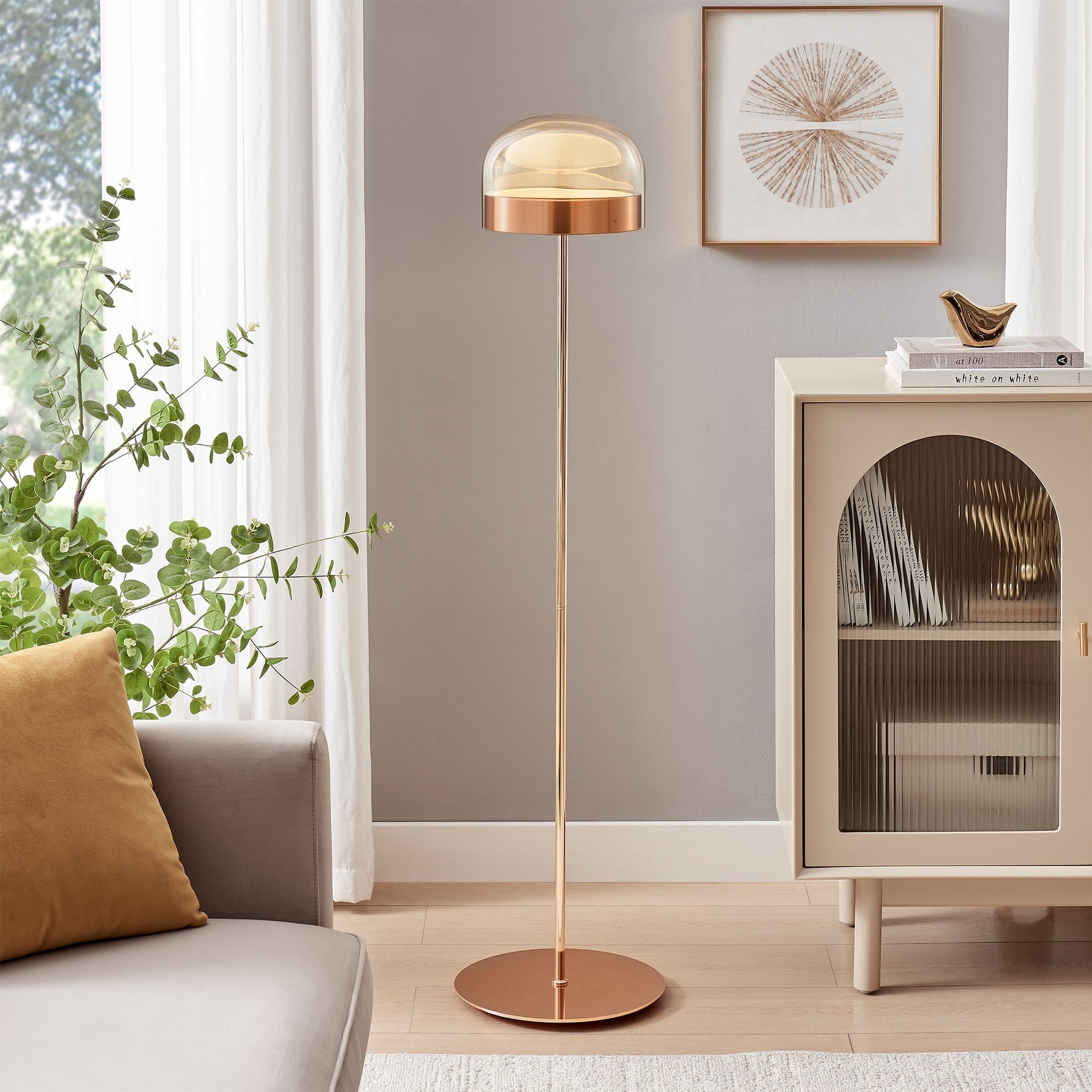 Rose Gold Iron and Champagne Glass Floor Lamp