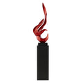 Flame Floor Sculpture 65" Tall - Metallic Red With Black Stand