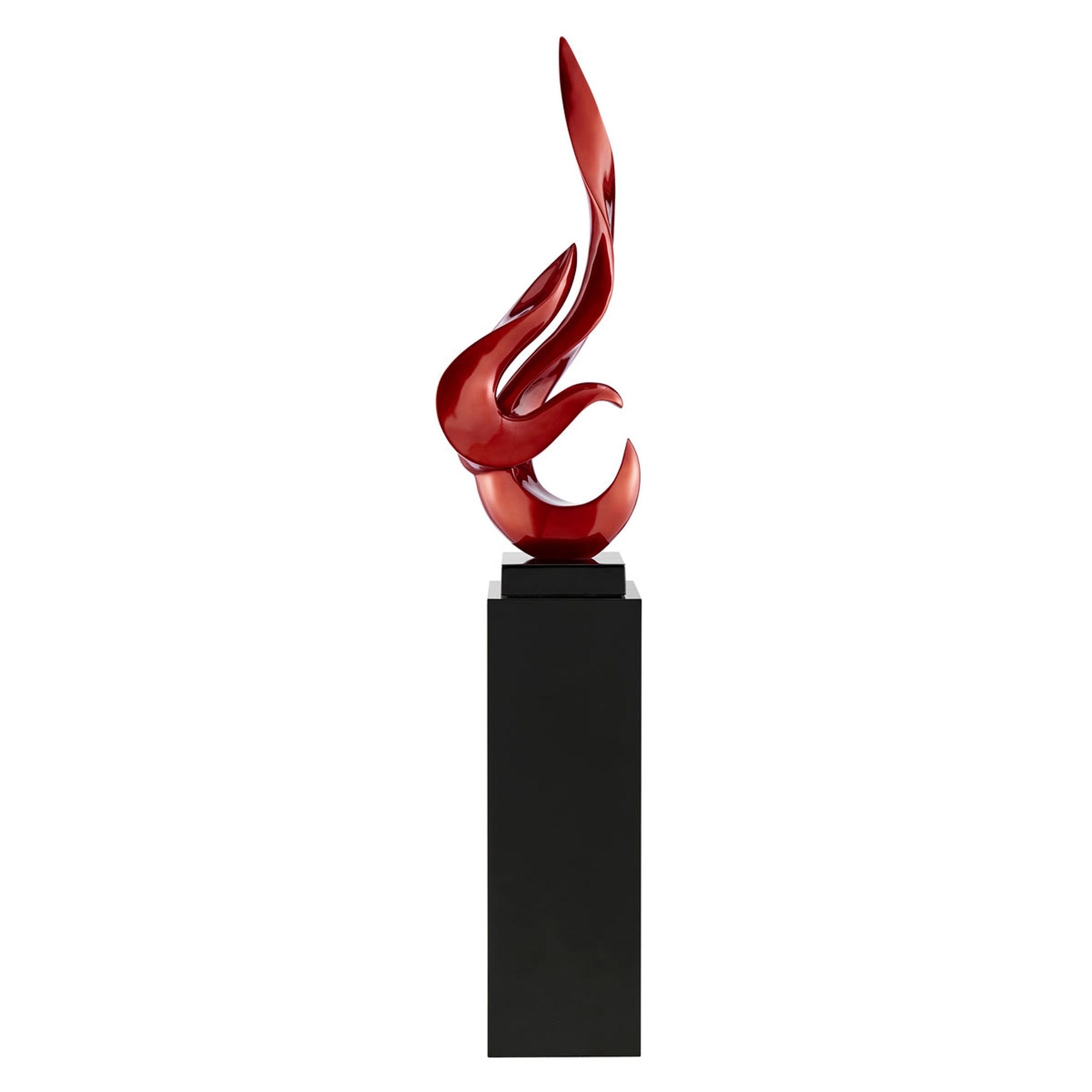 Flame Floor Sculpture 65" Tall - Metallic Red With Black Stand