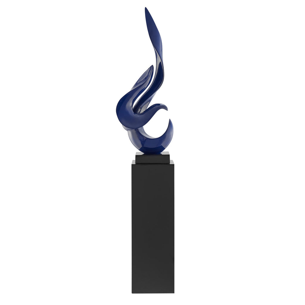 Flame 65" Tall Floor Sculpture - Blue with Black Stand