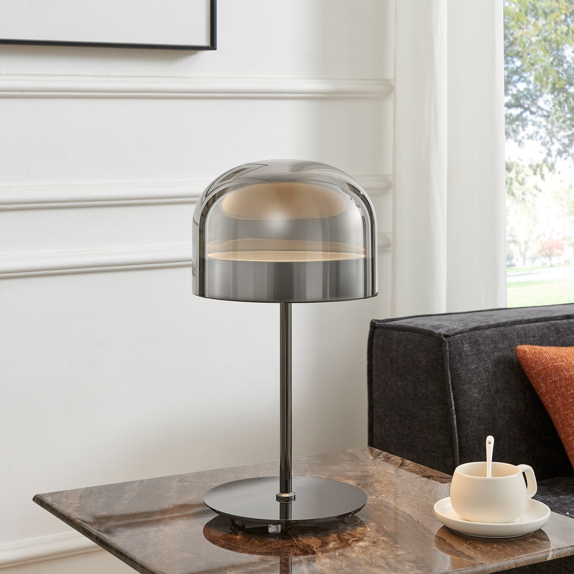 Iron and Smoky Glass Table Lamp - Black
