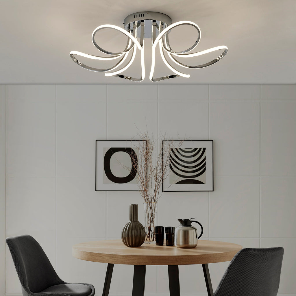 Chrome Petal Flower Dimmable LED Flush Mount Lamp