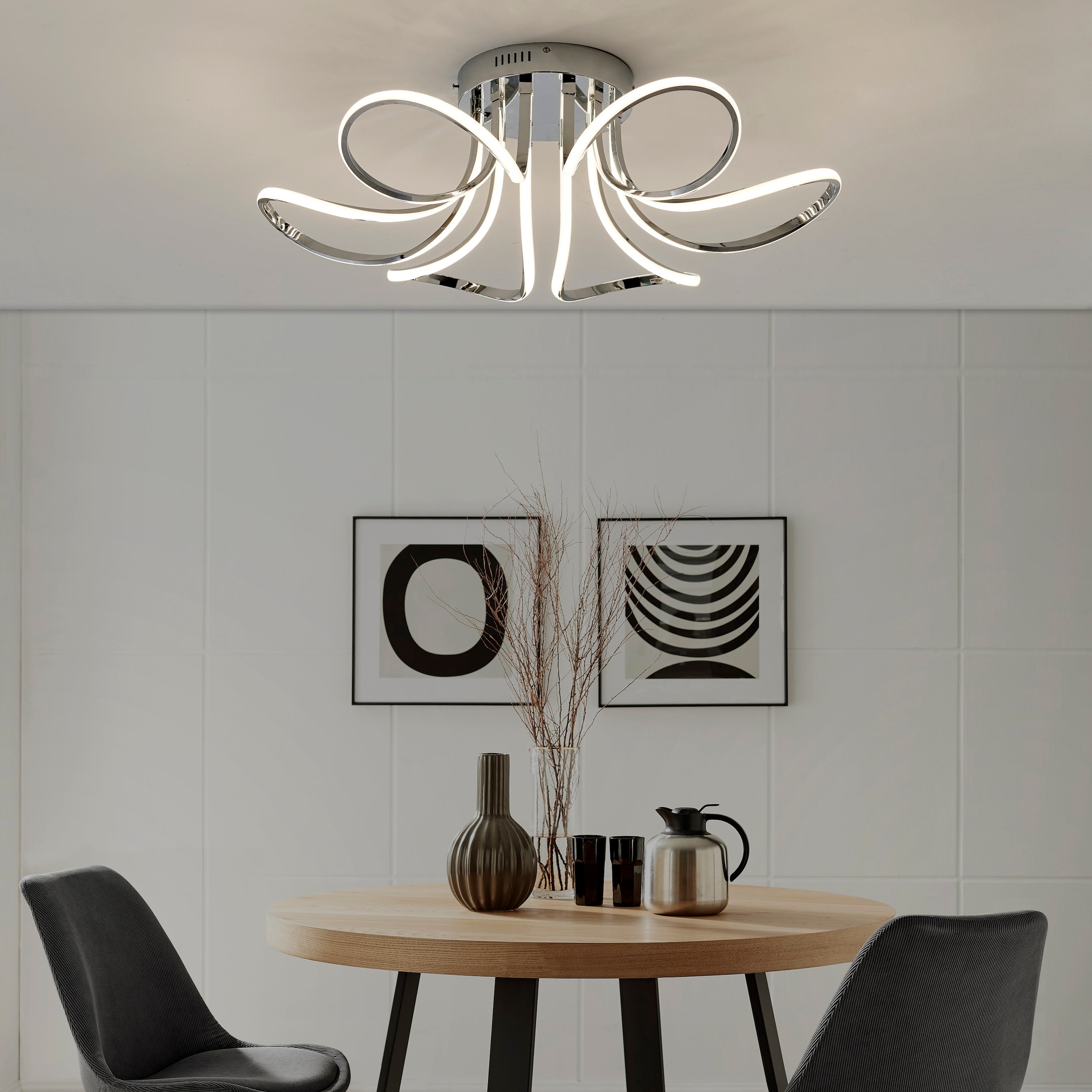 Chrome Petal Flower Dimmable LED Flush Mount Lamp